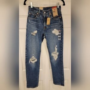 NWT Levi's 501 Original High Rise Straight Leg Medium Wash Distressed Jeans